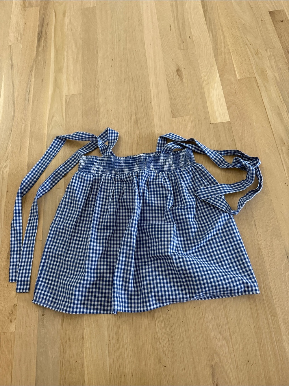 Blue Gingham Tie-Waist Skirt with Smocked Waistband